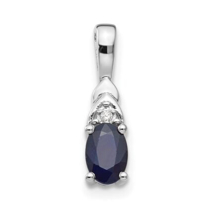 14k White Gold 6x4 Oval September/Sapphire and Diamond Pendant