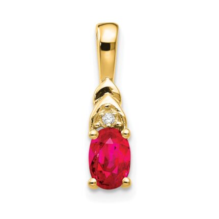 14k 6x4 Oval July/Ruby and Diamond Pendant
