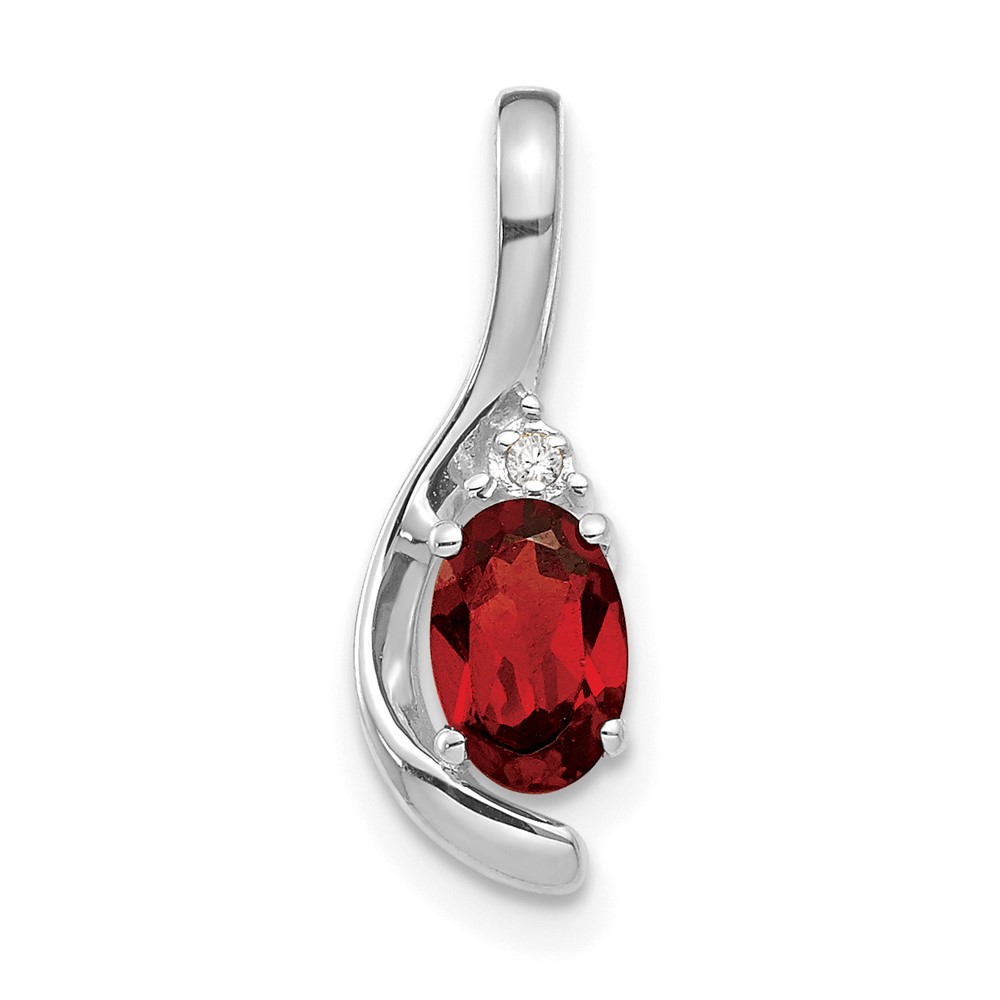 XBS372.jpg 14k White Gold 6x4 Oval January/Garnet and Diamond Pendant - Image 1