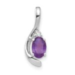 14k White Gold 6x4 Oval February/Amethyst and Diamond Pendant