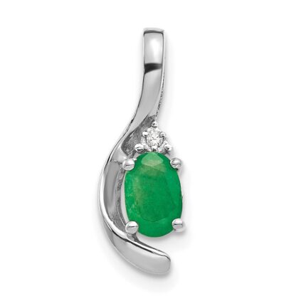 14k White Gold 6x4 Oval May/Emerald and Diamond Pendant
