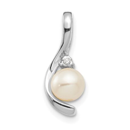 14k White Gold 5.5mm June/Freshwater Cultured Pearl and Diamond Pendant