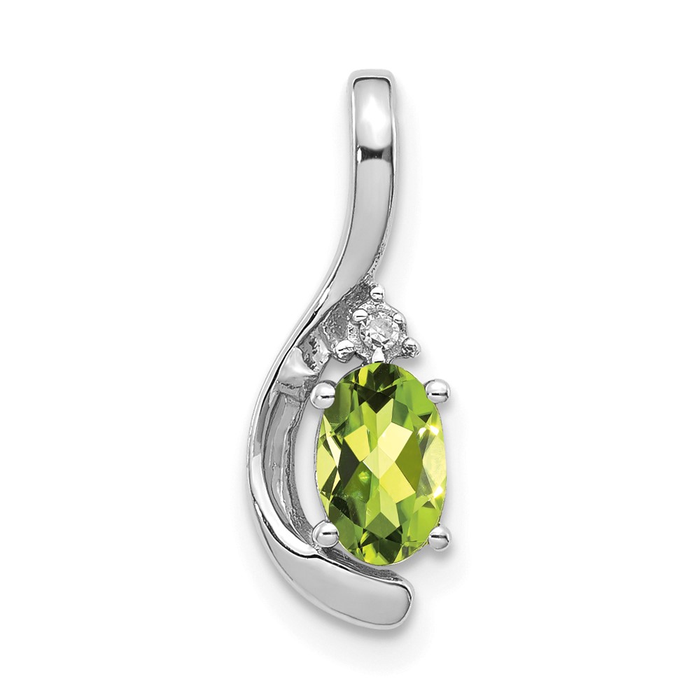 XBS399.jpg 14k White Gold 6x4 Oval August/Peridot and Diamond Pendant - Image 1