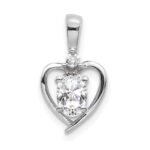 14k White Gold 6x4 Oval April/White Topaz and Diamond Heart Pendant