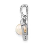 14k White Gold 5.5mm June/Freshwater Cultured Pearl and Diamond Heart Pendant - Image 2