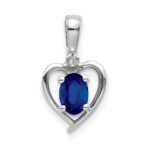 14k White Gold 6x4 Oval September/Sapphire and Diamond Heart Pendant