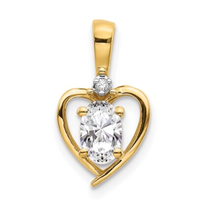 14k 6x4 Oval April/White Topaz and Diamond Heart Pendant