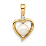 14k 5.5mm June/Freshwater Cultured Pearl and Diamond Heart Pendant