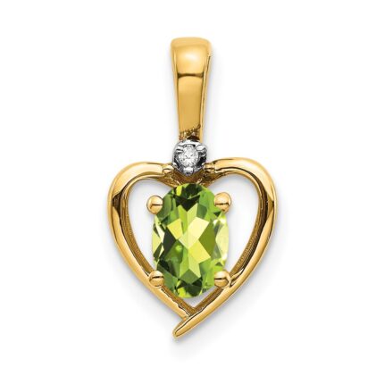 14k 6x4 Oval August/Peridot and Diamond Heart Pendant