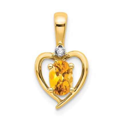 14k 6x4 Oval November/Citrine and Diamond Heart Pendant