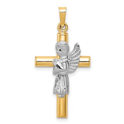 14K Two-Tone Angel and Cross Pendant