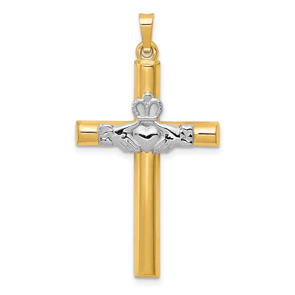 XCH272.jpg 14k Two-tone Claddagh Cross Pendant - Image 1