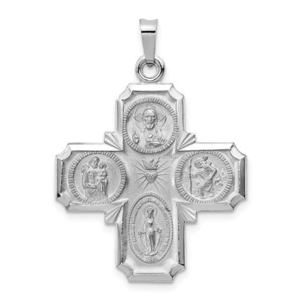 14k White Gold Polished and Satin Four-Way Medal Pendant