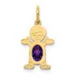 14K Boy Charm 6x4 Oval Genuine Amethyst-February