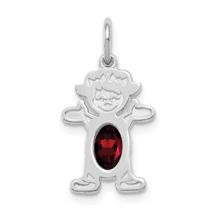 14K White Gold Girl Charm 6x4 Oval Genuine Garnet-January