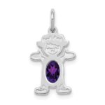 14K White Gold Girl Charm 6x4 Oval Genuine Amethyst-February