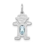 14K White Gold Girl Charm 6x4 Oval Genuine Aquamarine-March