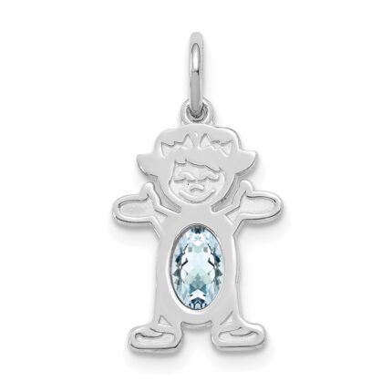 14K White Gold Girl Charm 6x4 Oval Genuine Aquamarine-March