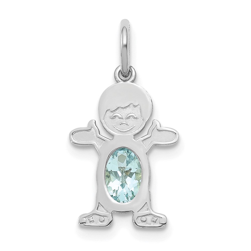 XCK39.jpg 14K White Gold Boy Charm 6x4 Oval Genuine Aquamarine-March - Image 1