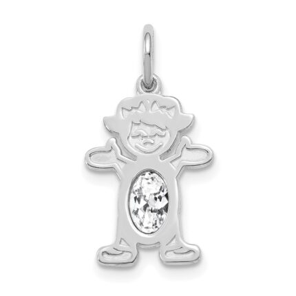 14K White Gold Girl Charm 6x4 Oval Genuine White Topaz-April