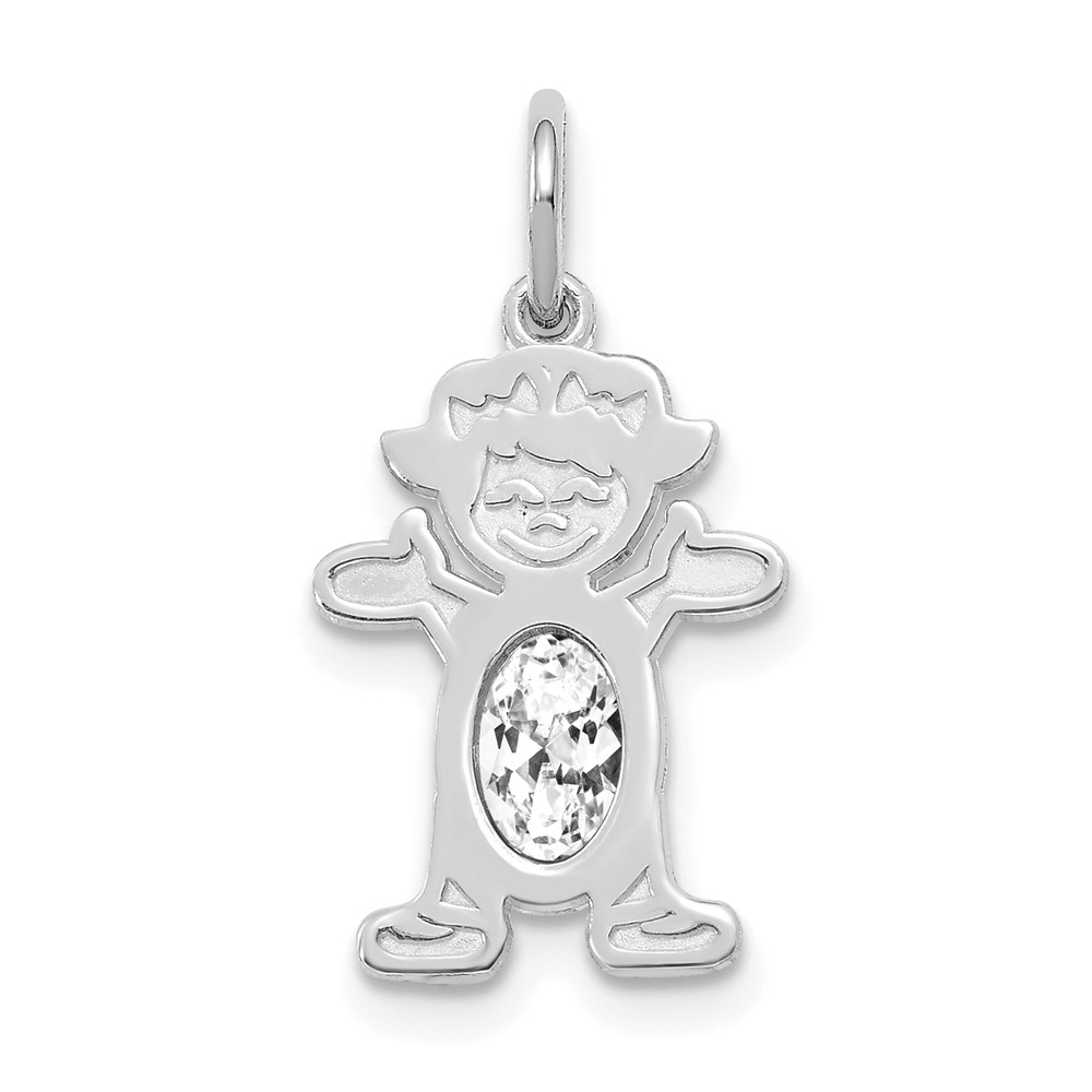 XCK40.jpg 14K White Gold Girl Charm 6x4 Oval Genuine White Topaz-April - Image 1