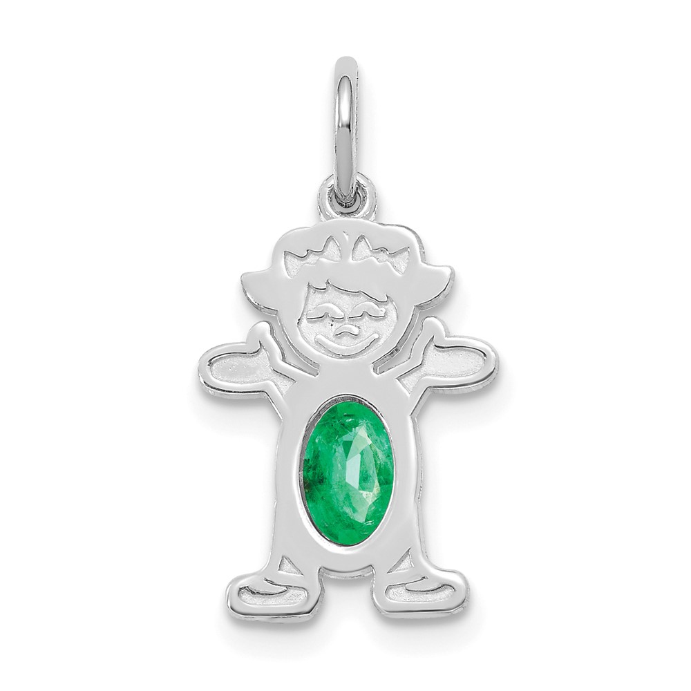 XCK42.jpg 14K White Gold Girl Charm 6x4 Oval Genuine Emerald-May - Image 1