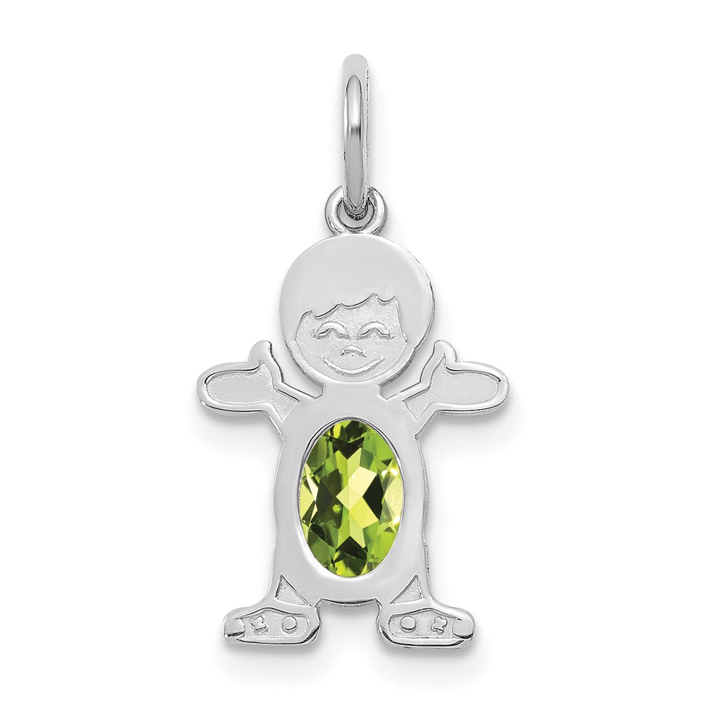 XCK49.jpg 14K White Gold Boy Charm 6x4 Oval Genuine Peridot-August - Image 1