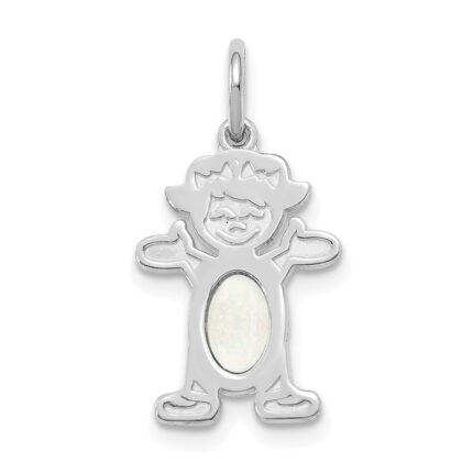 14K White Gold Girl Charm 6x4 Oval Genuine Opal-October