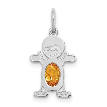 14K White Gold Boy Charm 6x4 Oval Genuine Citrine-November