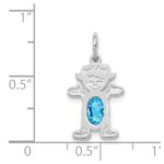 14K White Gold Girl Charm 6x4 Oval Genuine Blue Topaz-December - Image 3