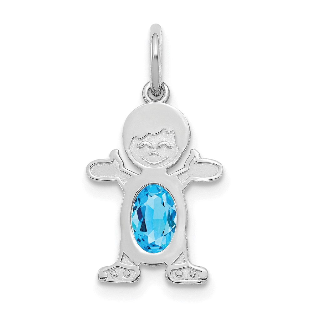 XCK57.jpg 14K White Gold Boy Charm 6x4 Oval Genuine Blue Topaz-December - Image 1