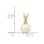 14k 6-7mm Near Round White Freshwater Cultured Pearl and AA Diamond Pendant - Image 2