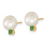 14k 7-8mm White Round Freshwater Cultured Pearl and .21EM Emerald Post Earrings and Pendant Set - Image 5