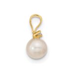 14k 5-6mm White Round Akoya Saltwater Cultured Pearl and .03 Carat Diamond Post Earrings and Pendant Set - Image 2