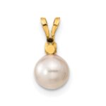 14k 6-7mm White Round Akoya Saltwater Cultured Pearl and .10 Carat Diamond Post Earrings and Pendant Set - Image 4