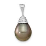 14k White Gold 10-11mm Black Teardrop Tahitian Saltwater Cultured Pearl Pendant