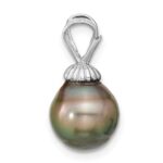 14k White Gold 9-10mm Teardrop Black Tahitian Saltwater Cultured Pearl Pendant - Image 2