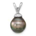 14k White Gold 9-10mm Teardrop Black Tahitian Saltwater Cultured Pearl Pendant - Image 4