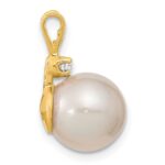 14k 9-10mm White Round South Sea Saltwater Cultured Pearl and .05 Carat Diamond Pendant - Image 2