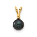 14k 5-6mm Black Round Akoya Saltwater Cultured Pearl and .01 Carat Diamond Pendant - Image 3