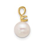 14k 6-7mm White Round Akoya Saltwater Cultured Pearl and .03 Carat Diamond Pendant - Image 2