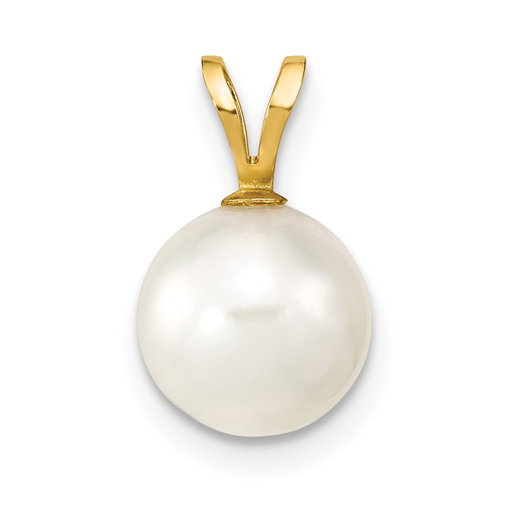 XF489.jpg 14k 8-9mm White Round Akoya Saltwater Cultured Pearl Pendant - Image 1