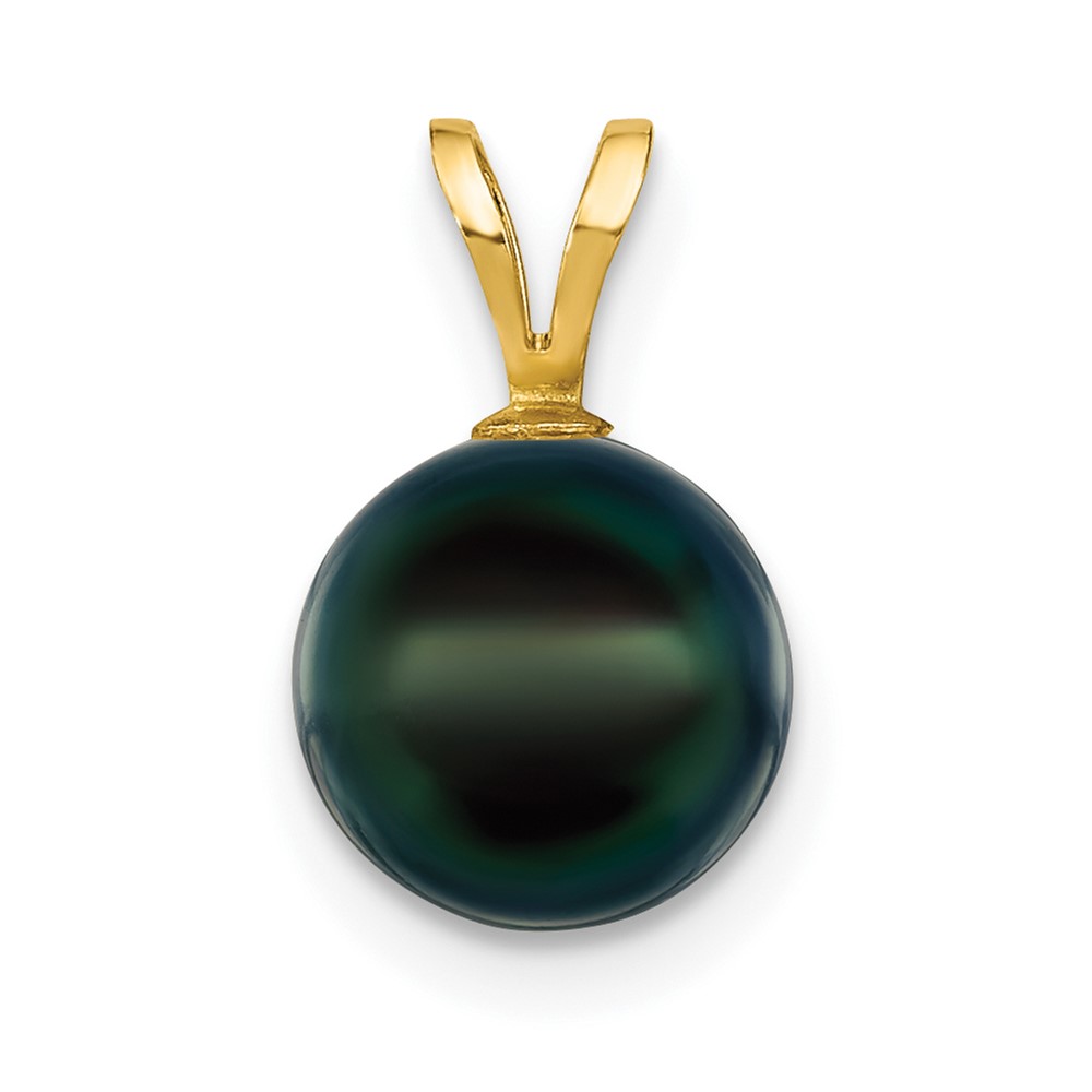 XF489B.jpg 14k 8-9mm Black Round Akoya Saltwater Cultured Pearl Pendant - Image 1
