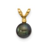 14k 5-6mm Black Round Freshwater Cultured Pearl and .01 Carat Diamond Pendant - Image 3
