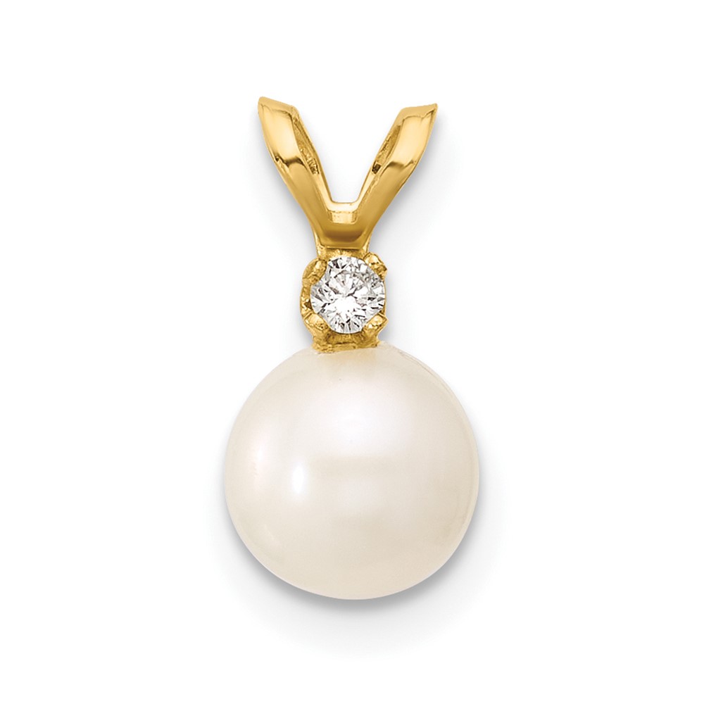 XF510.jpg 14k 6-7mm White Round Freshwater Cultured Pearl and .03 Carat Diamond Pendant - Image 1
