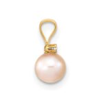 14k 5-6mm Pink Round Freshwater Cultured Pearl and .01 Carat Diamond Pendant - Image 2
