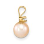 14k 6-7mm Pink Round Freshwater Cultured Pearl and .03 Carat Diamond Pendant - Image 2