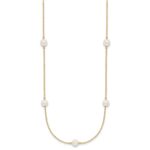 10K 5-6mm White Near Round Freshwater Cultured Pearl 7-Station 18 inch Necklace - Image 2