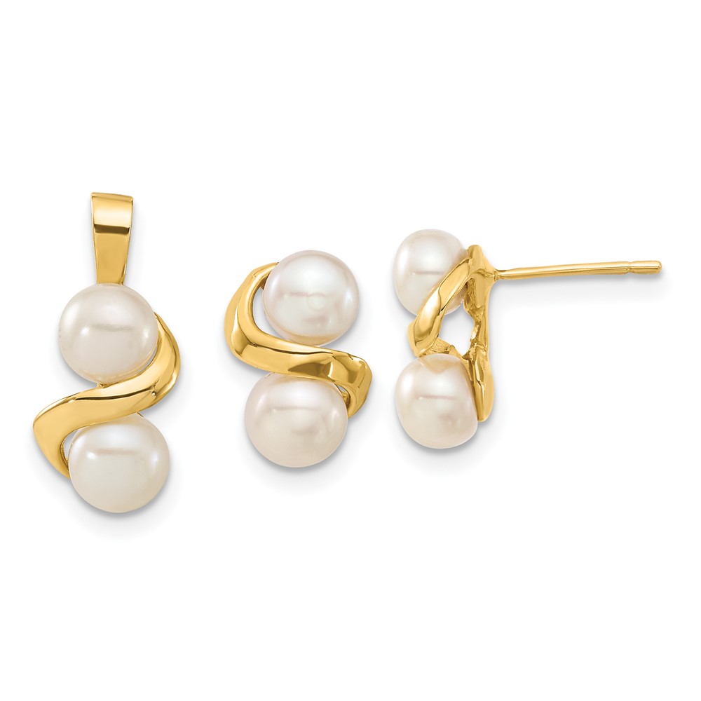 XF623SET.jpg 14k 5-6mm White Button Freshwater Cultured Pearl Post Earrings and Pendant Set - Image 1