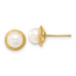 14k 5-6mm White Button Freshwater Cultured Pearl Post Earrings and Pendant Set - Image 2